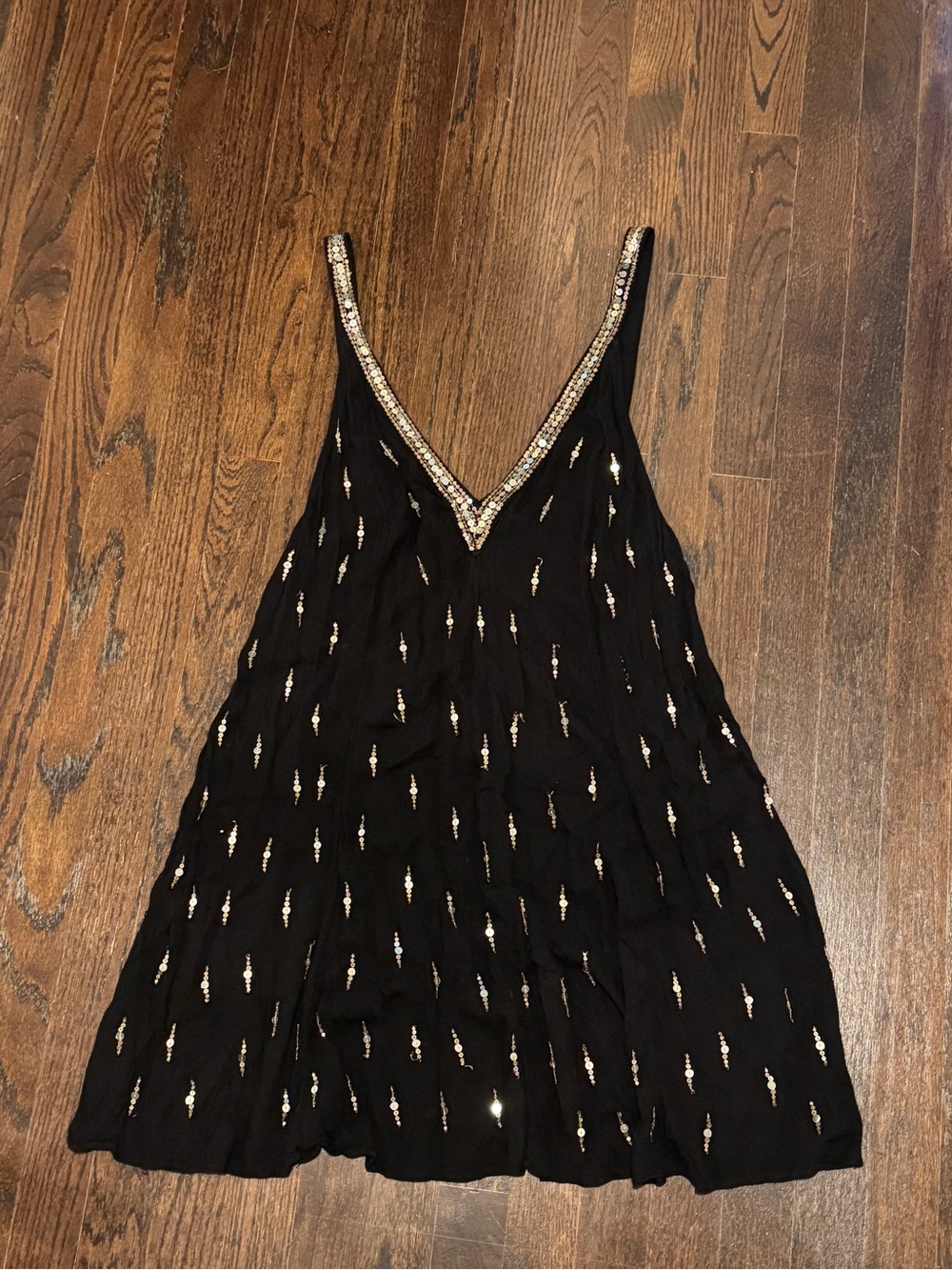 Free People: Black Embellished V-Neck Women's Dress